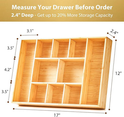 Umilife Extra Large Bamboo Desk Drawer Organizer, Wood Junk Organizer Tray - Image 4