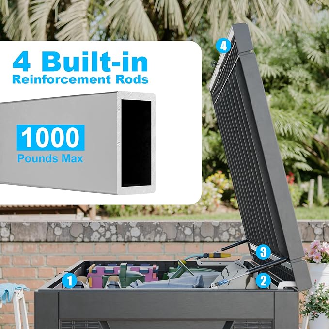 320 Gallon Large Resin Deck Box, Lockable Outdoor Storage Box - Image 5