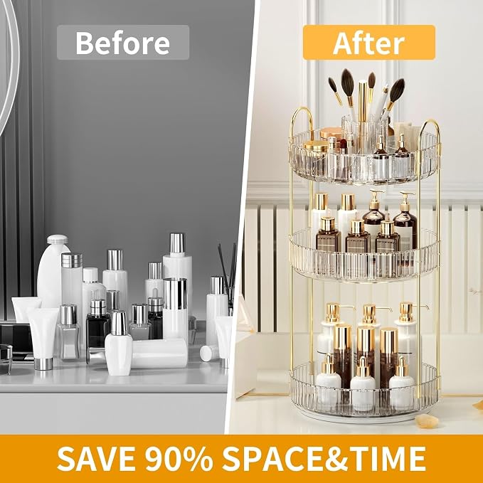 360° Rotating Makeup Organizer, Large-Capacity Skincare Make Up Storage 3 Tier - Image 2