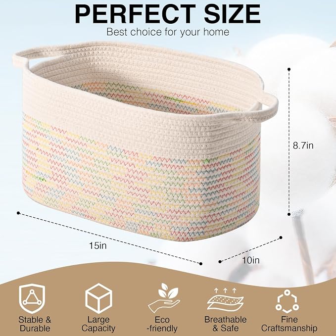 DUHEL Cotton Rope Woven Storage Basket, Used - Image 2
