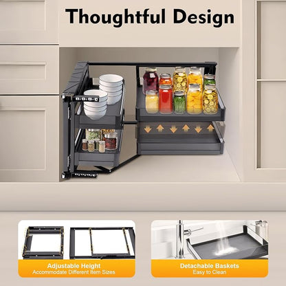 Blind Corner Cabinet Pull Out Organizer, 14 Inch 2 Tiers Pull Out Shelf - Image 5