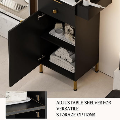 Salon Stations for Hair Stylist, Barber Station w/Glass Shelf & Golden Handles - Image 8