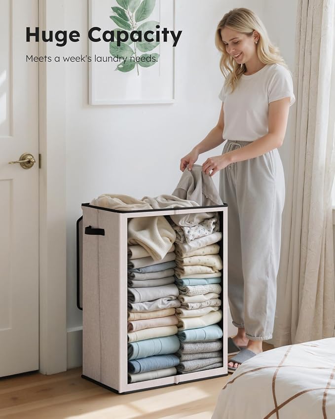 SOLEDI Laundry Hamper with Lid 130L Large & Tall Collapsible Laundry Basket - Image 3