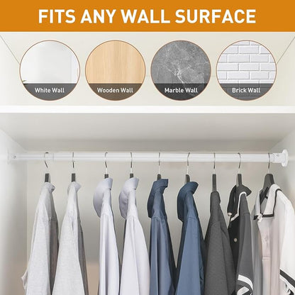 White Adjustable Closet Rod 18-48 Inches, Heavy Duty Metal Clothes Hanging Rod - Image 7