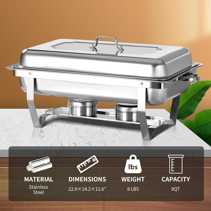 8 Qt 5 Pack Full Size Chafing Dishes Buffet Set - Image 3