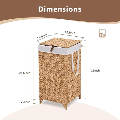 Laundry Hamper with Lid and Removable Liner Bag, Handwoven Natural Hyacinth - Image 2
