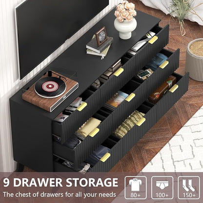 Fluted Black Dresser for Bedroom, 9 Drawer Dresser for Closet, TV Stand - Image 3