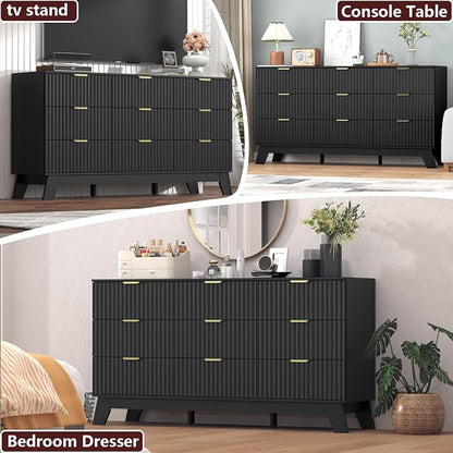 Fluted Black Dresser for Bedroom, 9 Drawer Dresser for Closet, TV Stand - Image 4