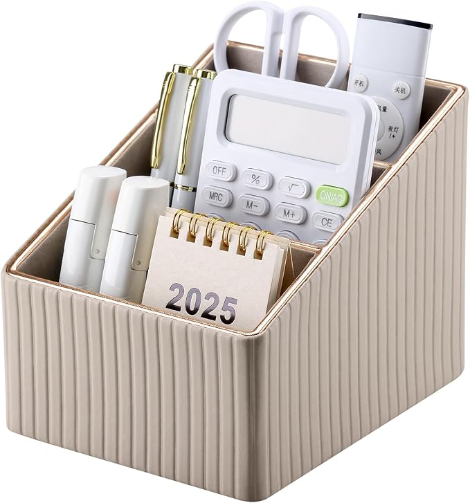 KINGFOM 3 Slot PU Leather Remote Controller Holder, Home Sundries Storage Box - Image 2