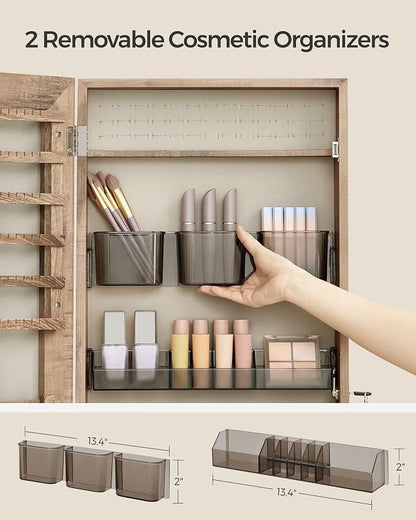 SONGMICS Mirror Jewelry Cabinet Armoire, Wall or Door Mounted Jewelry Storage - Image 4