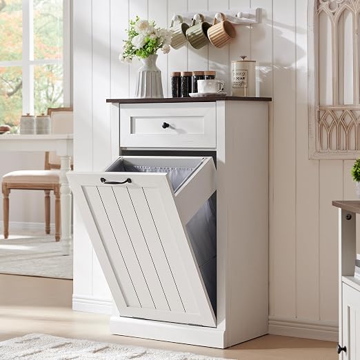 Tilt Out Trash Can Cabinet, 10 Gallon Farmhouse Laundry Hamper Cabinet by IFGETEnrichYourLivingSpace