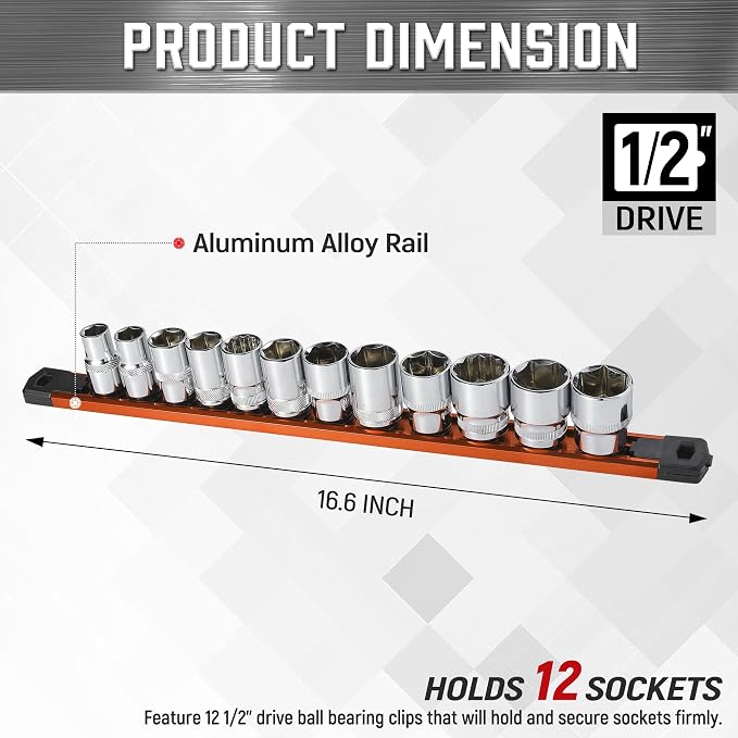ALOANES 1/2-Inch Drive Magnetic Socket Organizer, Heavy Duty Aluminum Socket - Image 2