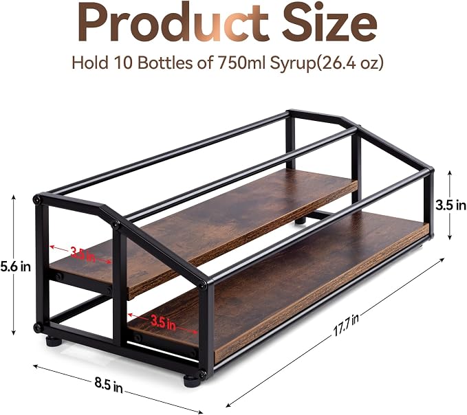 Coffee Syrup Organizer Rack, Liquor Bottle Display Shelf, 2 Tier 10 Syrup - Image 3