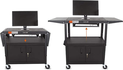 Line Leader Large AV Cart with Locking Cabinet & Drop Leaves, Rolling Height - Image 6