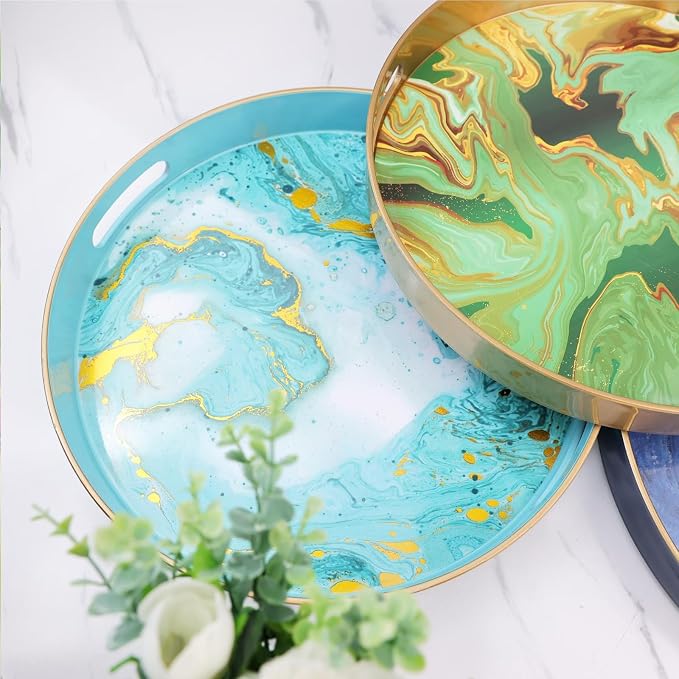 Round White Marbling Decorative Tray - Image 6