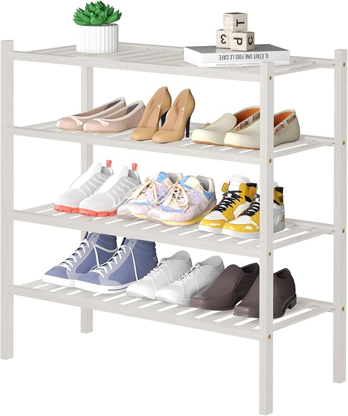 4 Tier Bamboo Shoe Rack for Closet Free Standing Wood Shoe Shelf for Entryway by ROMGUAR+CRAFT