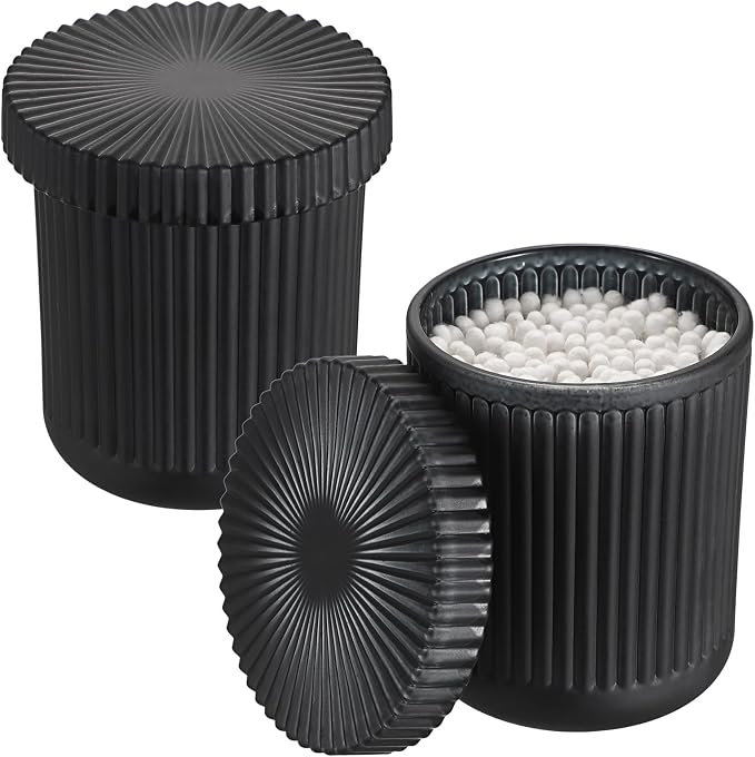 2 Pack Glass Qtip Holder with Lid, Qtip Dispenser Bathroom Storage Jars- Glass by Unknown