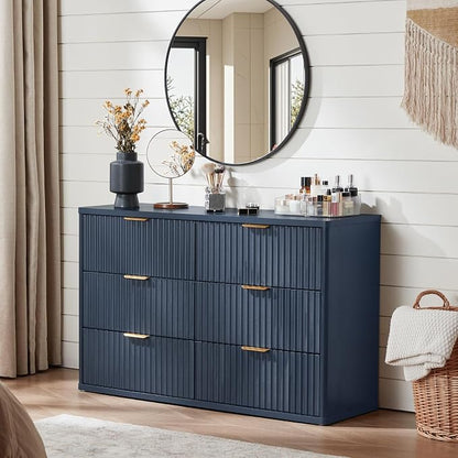 LEYAOYAO Fluted 6 Drawers Dresser Set of 2, Curved Profile Design, Dresser TV - Image 5