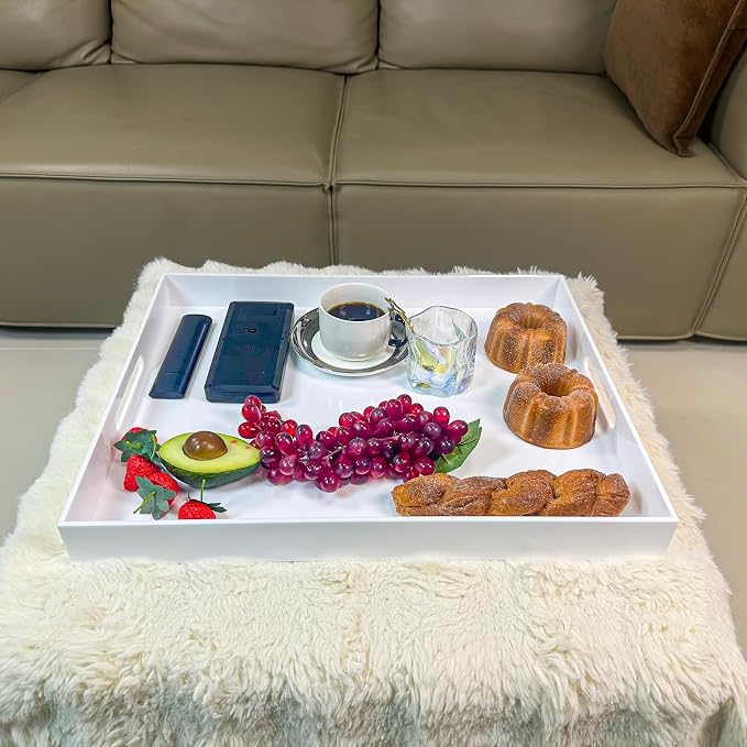 White Rectangular 16x20 Inches Acrylic Ottoman Tray Decorative Serving Tray - Image 3