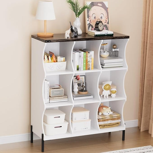 9 Cube Storage Shelf Organizer, Low Book Shelf Bookcase Entryway Table by QieerHior