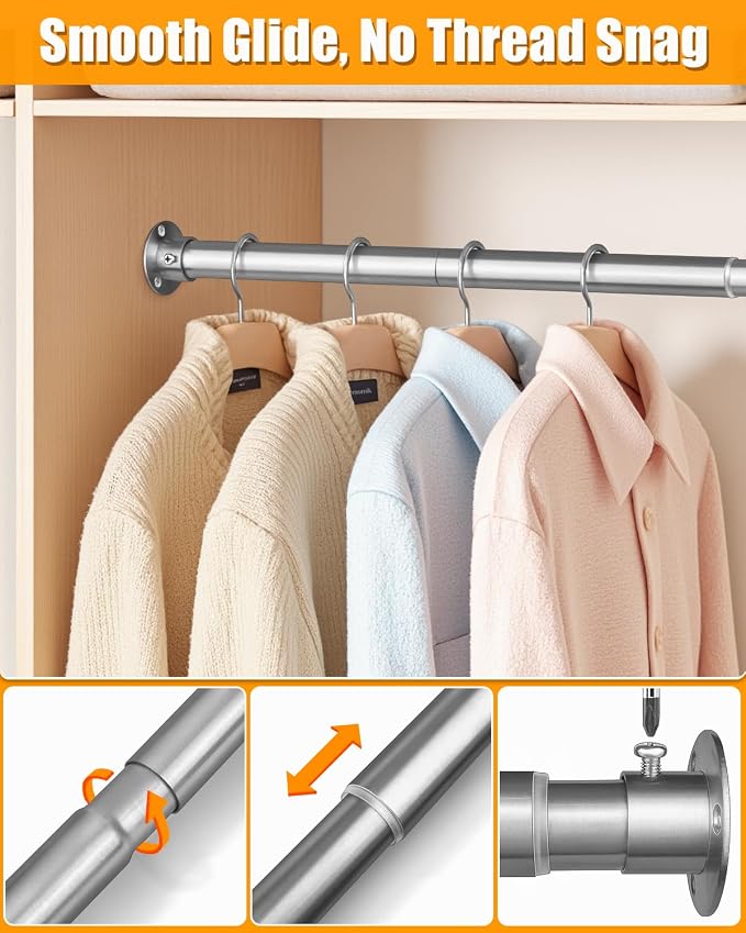Closet Rods for Hanging Clothes, 17-52 Inch Heavy Duty and Stepless Adjustable - Image 5