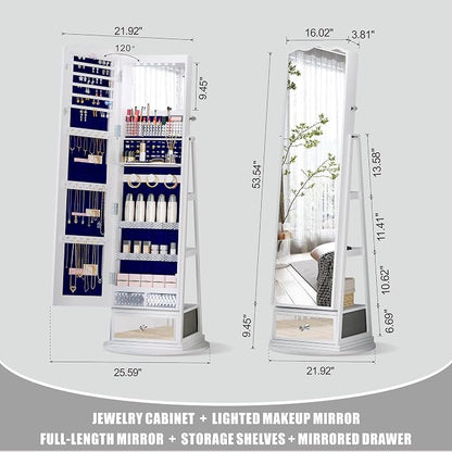 Full-Length Mirror Jewelry Cabinet Standing, 360° Swivel Jewelry Armoire - Image 7