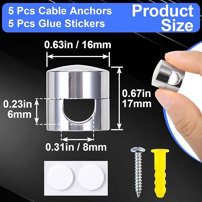 5 Sets Charger Holders for Cords, Adhesive Metal Cord Clips, Cable Management - Image 2