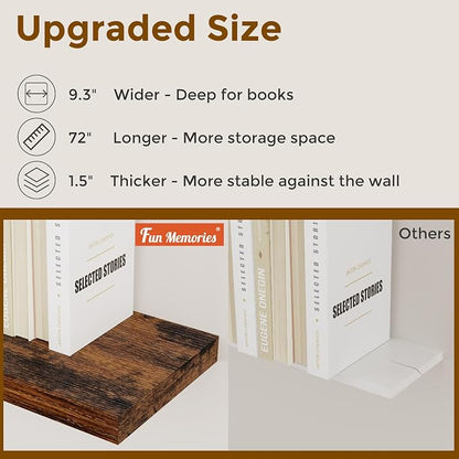 Fun Memories 72 Inch Floating Shelves, 72 x 9.3 Rustic Wooden Fireplace Mantel - Image 5