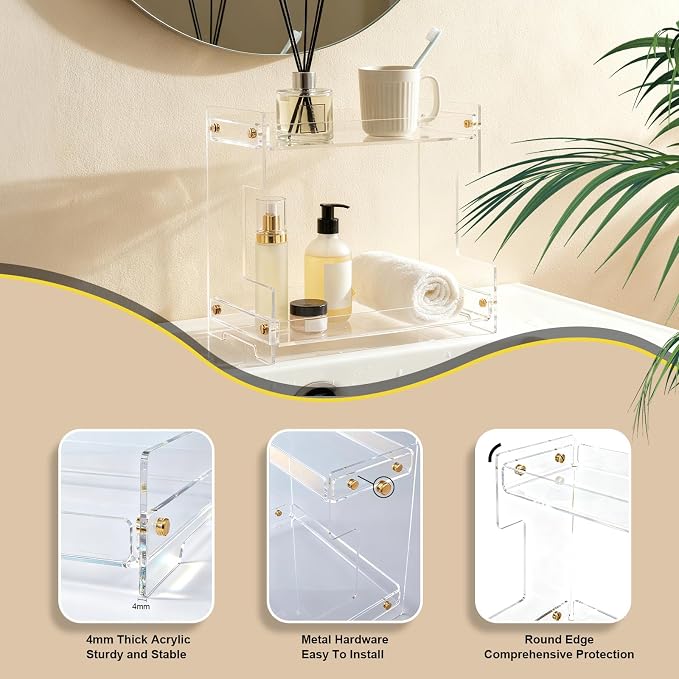 Clear Bathroom Countertop Organizers and Storage, 2 Tier Acrylic Cosmetics - Image 4