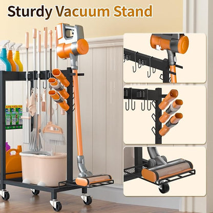 Broom Holder with Cleaning Supplies Organizer Load 350 LBS Cleaning Cart with - Image 5