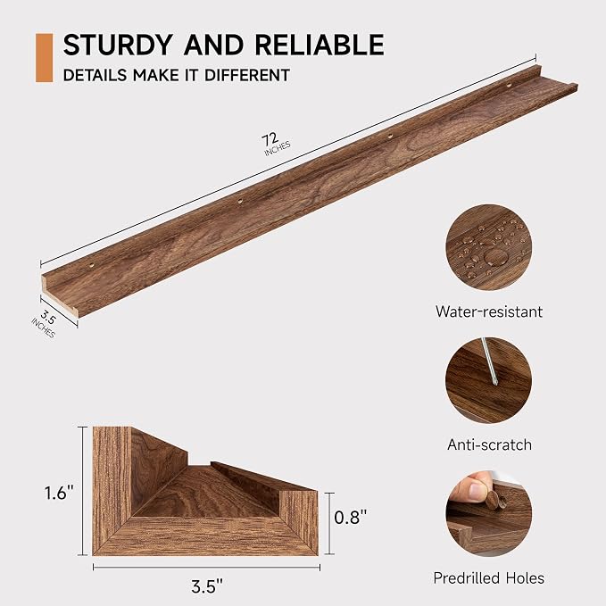 Floating Picture Ledge Shelves for Wall Set of 2, 72 Inches Picture Ledge Shelf - Image 3