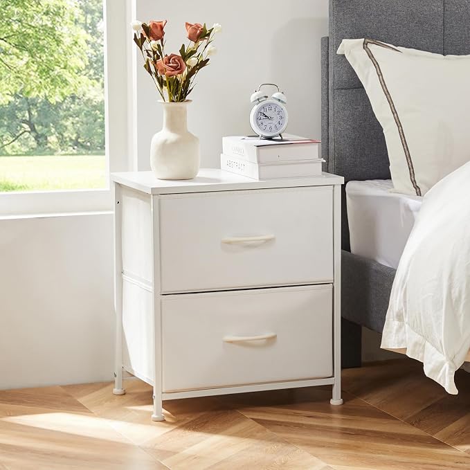 DUMOS Small Night Stand Set of 2 Fabric Drawer Dressers Short Bedside Tables - Image 4