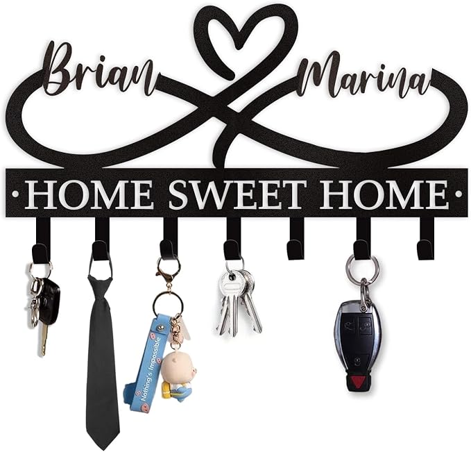 Personalized Couple's Name Key Rack, Wall Mounted Metal Key Holder by Dyoart