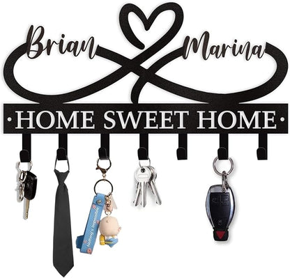 Personalized Couple's Name Key Rack, Wall Mounted Metal Key Holder by Dyoart