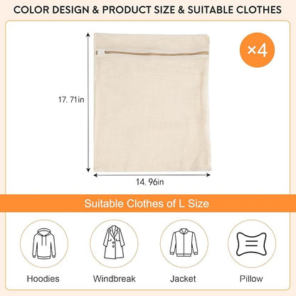 4-Piece Large Durable Organic Cotton Mesh Laundry Bags - Image 4
