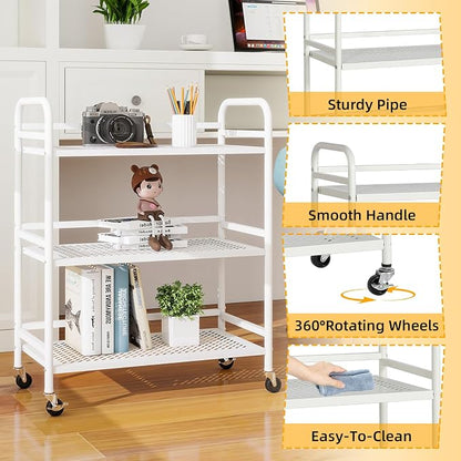 HDANI 3 Tier Metal Rolling Heavy Cart Supports 40 Lbs Per Tier, Mesh Rolling - Image 8
