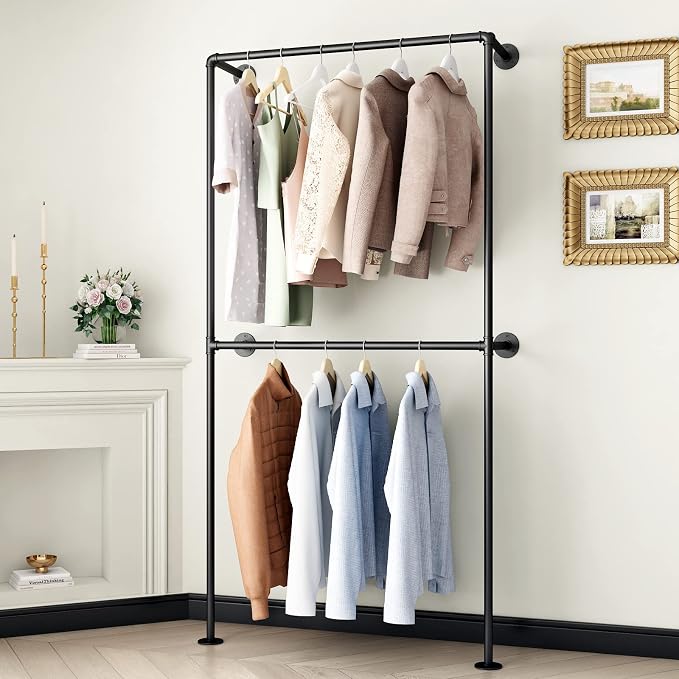 Industrial Pipe Clothing Rack Wall Mounted Garment Rack, Laundry Room by IronJiaZu