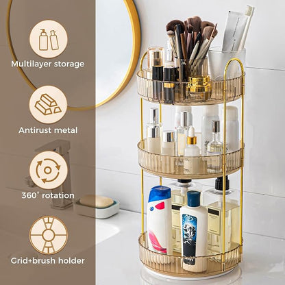 360° Rotating Makeup Organizer, Upgraded 3 Tier Skincare Perfume Organizers - Image 5