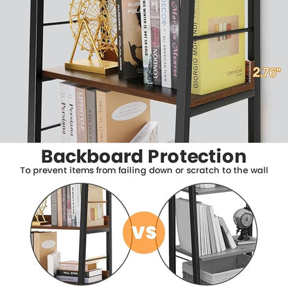 Himimi Ladder Shelf Set of 2, 5-Tier Ladder Bookcase, Industrial Bookshelf Wood - Image 4