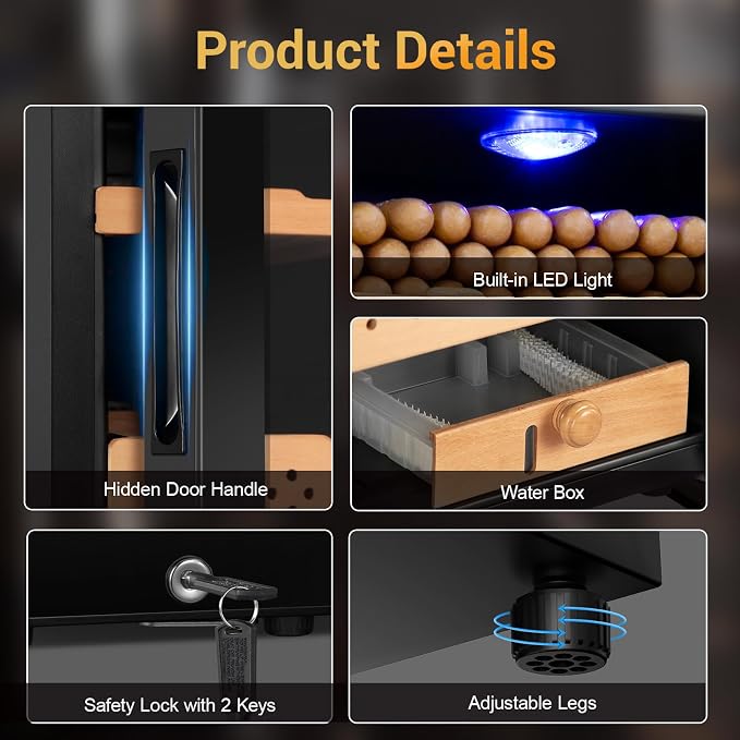 Cigar Electric Humidor, 35L 250 Counts Large Capacity Thermostatic Electric - Image 5