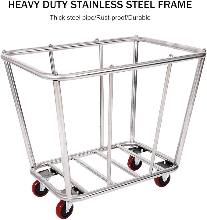 Laundry Cart Commercial/Home, 10 Bushels Heavy Duty Large Stainless Steel - Image 4
