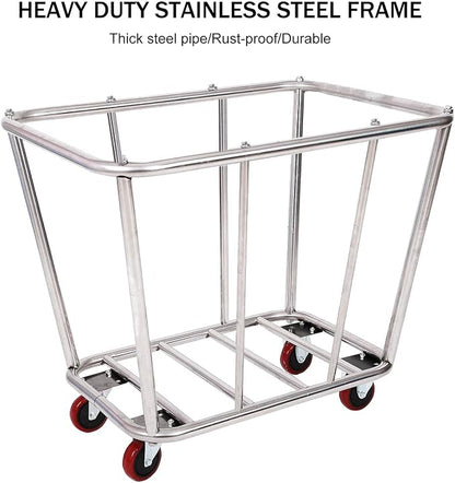 Laundry Cart Commercial/Home, 10 Bushels Heavy Duty Large Stainless Steel - Image 4
