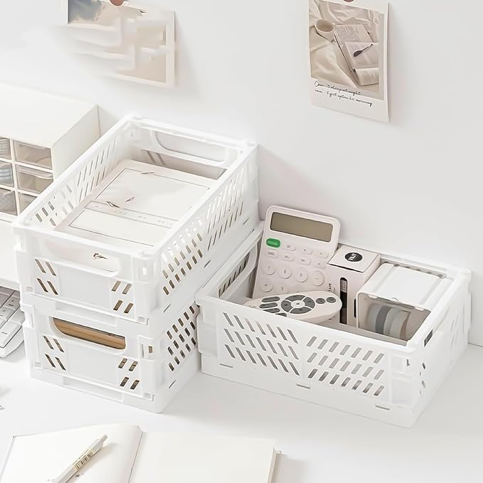 Small Pastel Plastic Storage Bins 2Pcs Foldable Pastel Crates Plastic Basket - Image 4