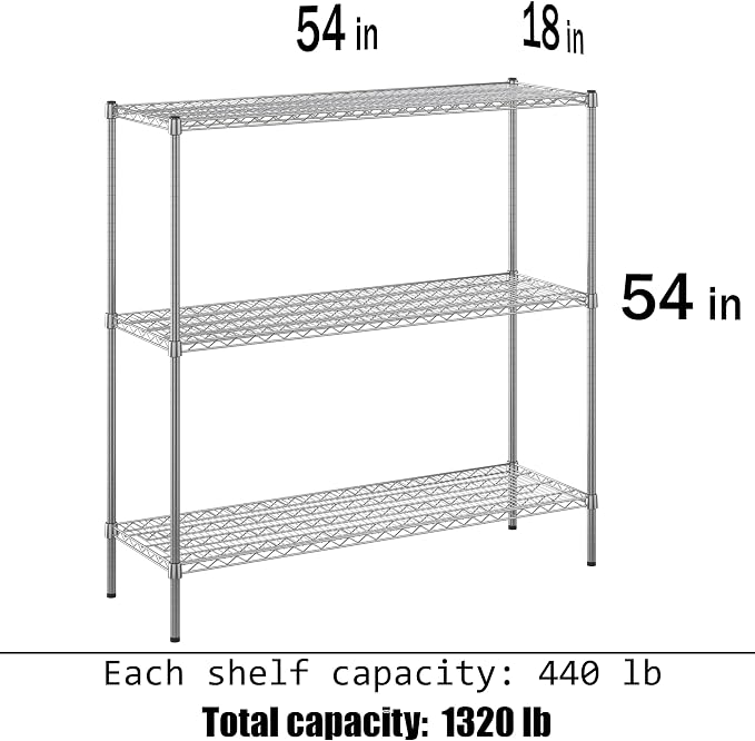 18" Deep x 54" Wide x 54" Height Wire Shelving Kit | 3-Tier | NSF Commercial - Image 3