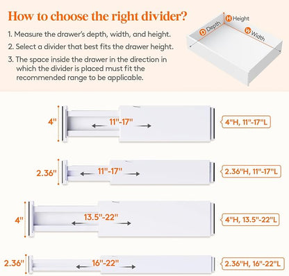 Lifewit 5 Pack Drawer Dividers 4" High, 11-17" Adjustable Dresser Drawer - Image 3