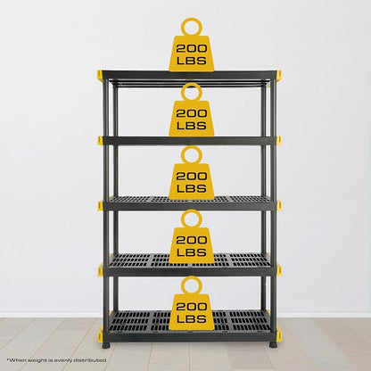CX Black & Yellow, 5-Tier Heavy Duty Plastic Storage Shelving Unit, 200lbs/shelf - Image 4