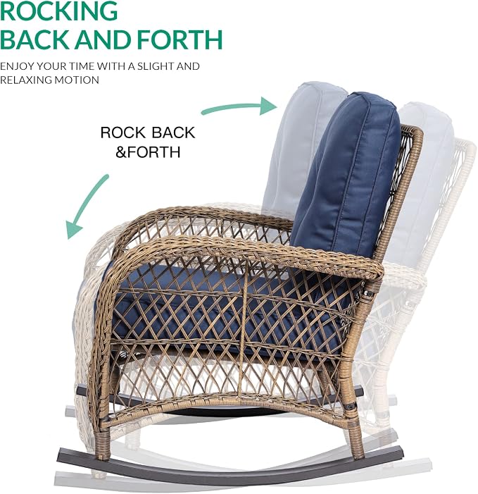 VIVIJASON 3-Piece Outdoor Conversation Bistro Set, Patio Wicker Rocking Chairs - Image 2