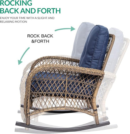 VIVIJASON 3-Piece Outdoor Conversation Bistro Set, Patio Wicker Rocking Chairs - Image 2