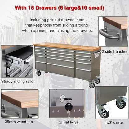 72" Stainless Steel Rolling Tool Chest - Image 5