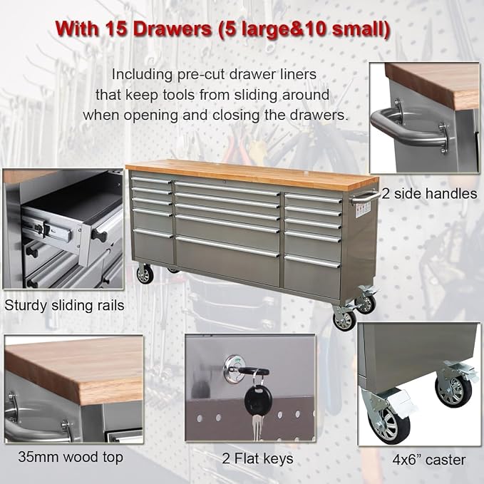 2 Pack - 72" Stainless Steel Rolling Tool Chest - Image 5